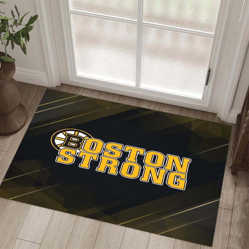 Boston Bruins Design Křišťálový Sametový Koberec Útulný Ne?Protiskluzová tištěná předložka do ložnice, obývacího pokoje, předsíně