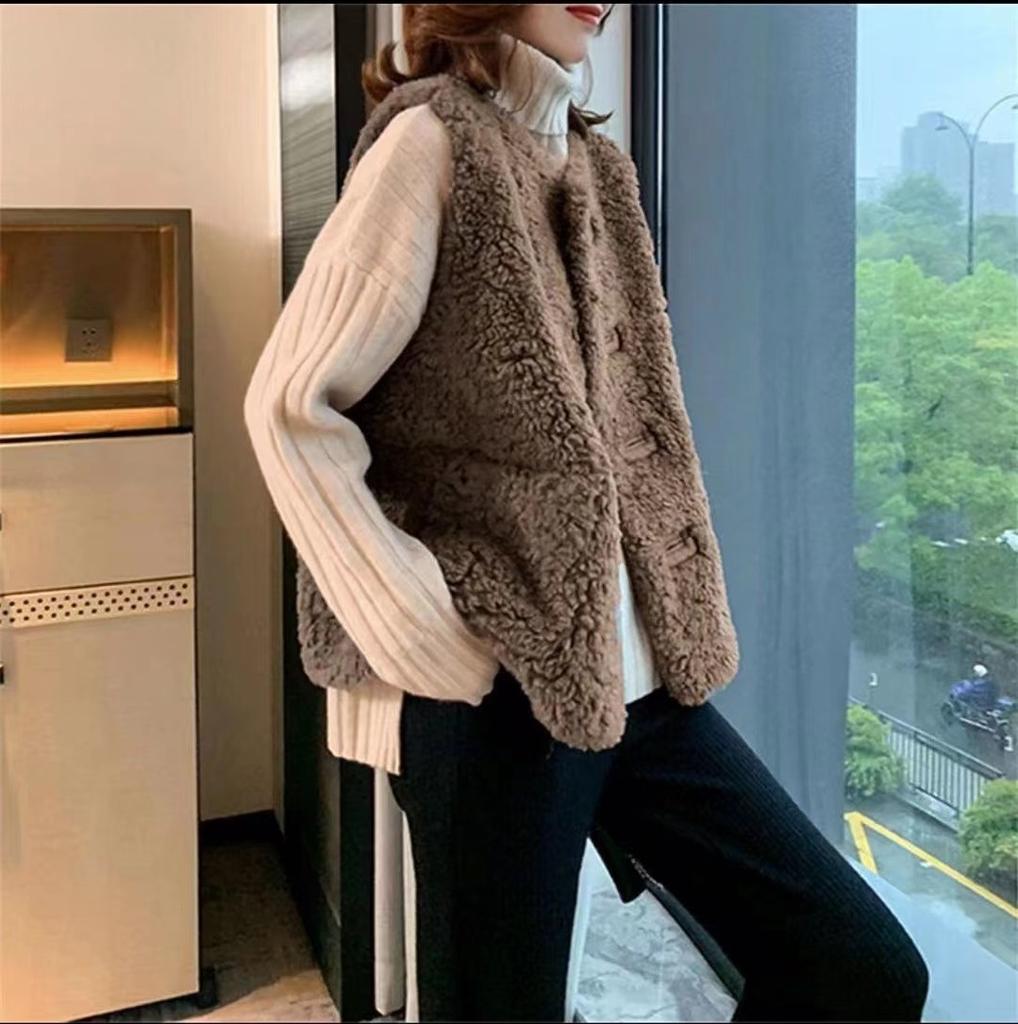 Lamm plüsch Europäischen station herbst und winter neue Europäische waren tragen pelz integrierte weste kurzen mantel