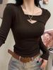 Coffee-Colored Stylish Women's T-Shirt - Sweet and Spicy Autumn/Winter Design