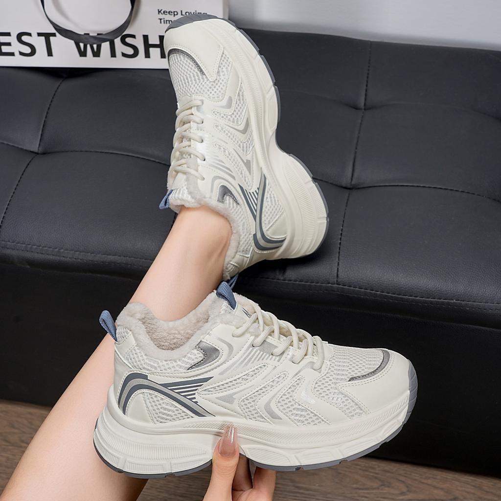 Sneakers 22 new shoes breathable mesh autumn and winter velvet thick-soled heightening casual dad shoes