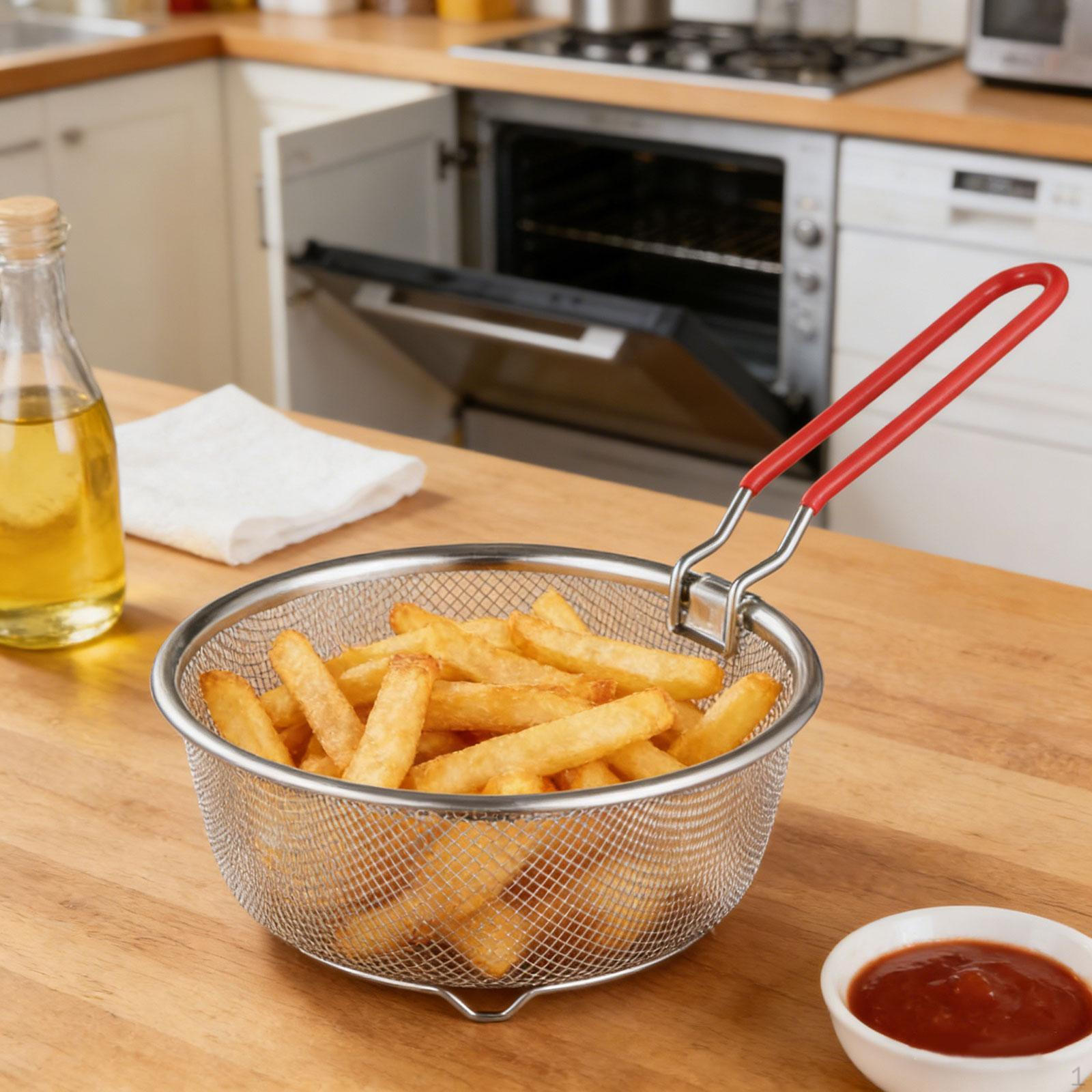 

304 Stainless Steel Deep Frying Sieve with Folding Handle. Versatile for And Cooking Height 7cm