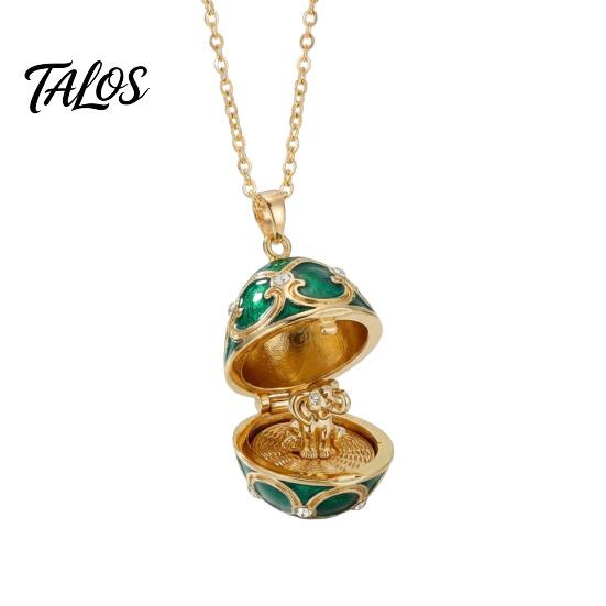Talos Openable Egg Pendant Necklace, Cubic Zirconia Heart Retro Box Jewelry Gift for Girlfriend Wife Mom
