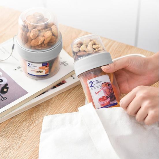 Matbehållare Dubbla Lager Multifunktionell Transparent Bärbar Yoghurt Müsli To-Go Behållare för Baby