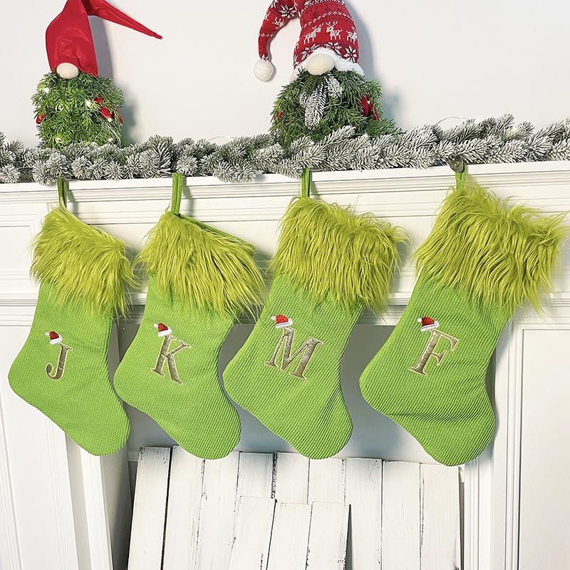 Large Knitted Green Monster Christmas Stockings for Home Decoration