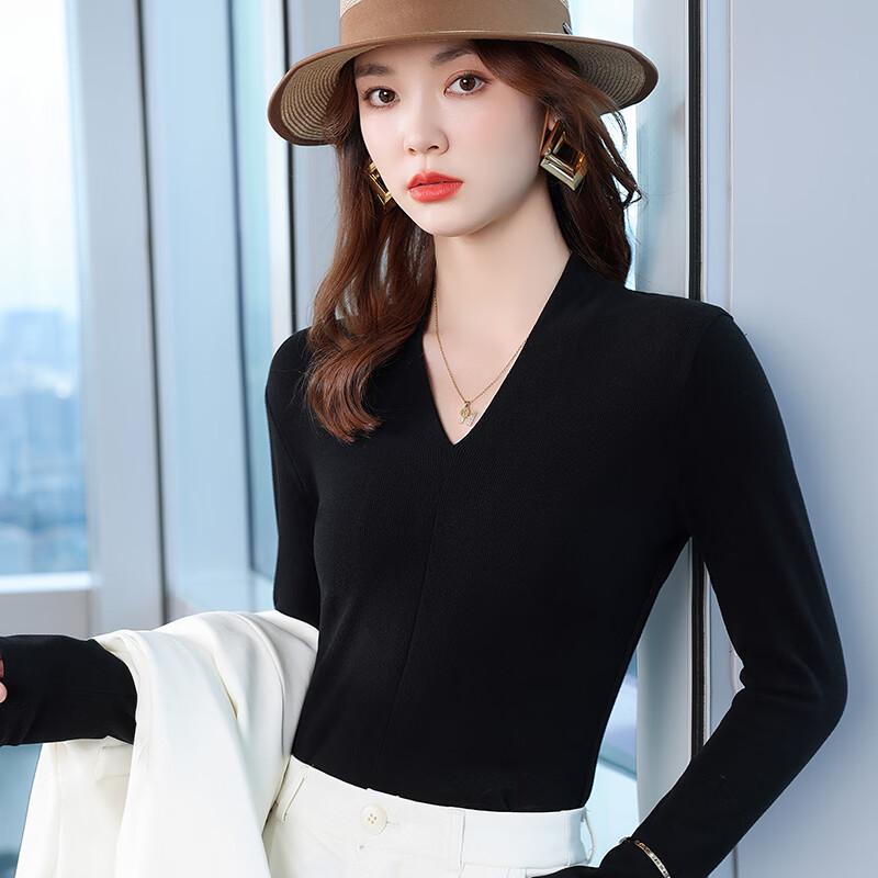 Women's Elegant V-Neck Long Sleeve Knit Base Top