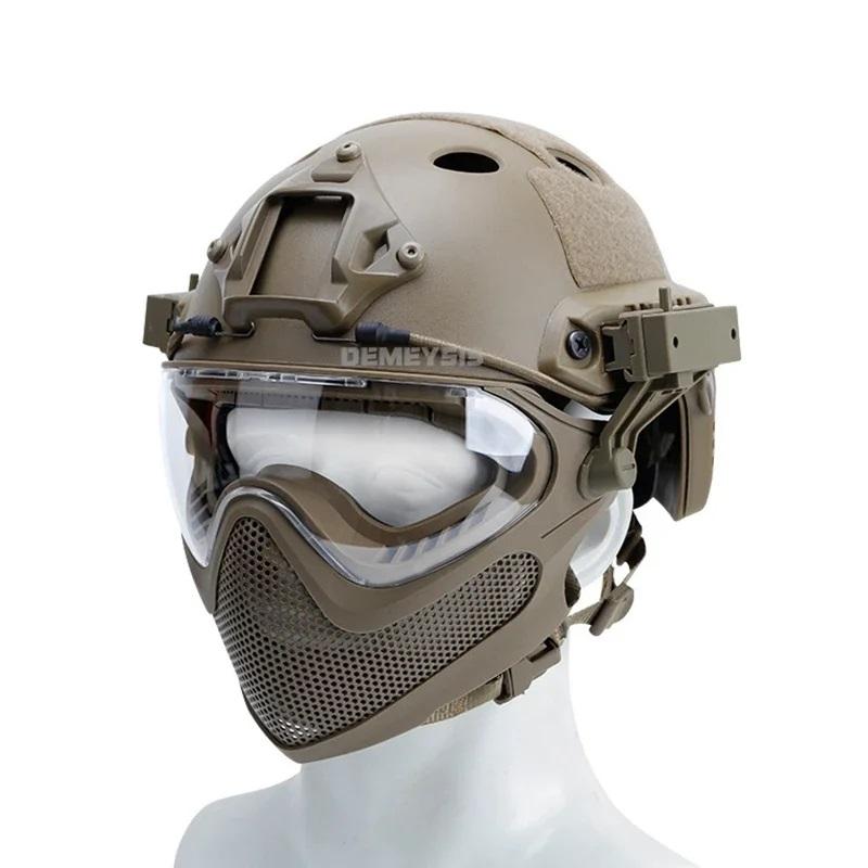 Tactical Helmet   Mask   Goggle Sets Outdoor Airsoft Paintball Helmet with Goggles FAST PJ Helmets CS Game Full Face Protection
