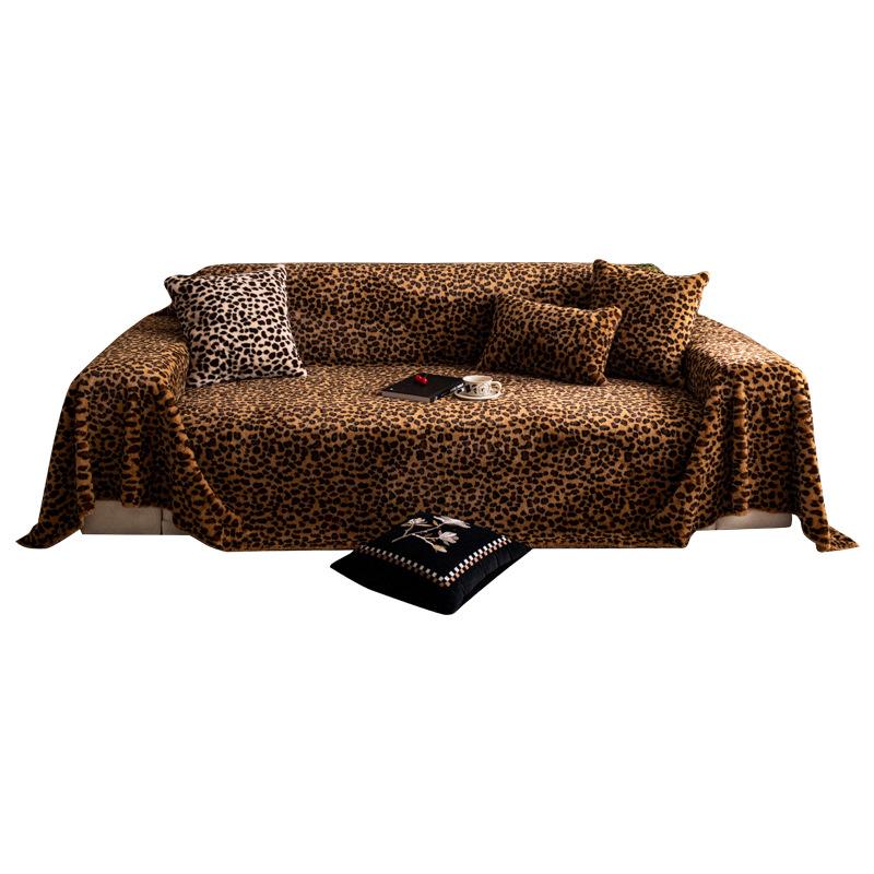 Winter thickened warm leopard print plush sofa seat cushion solid color sofa cover cloth sofa seat cushion living room