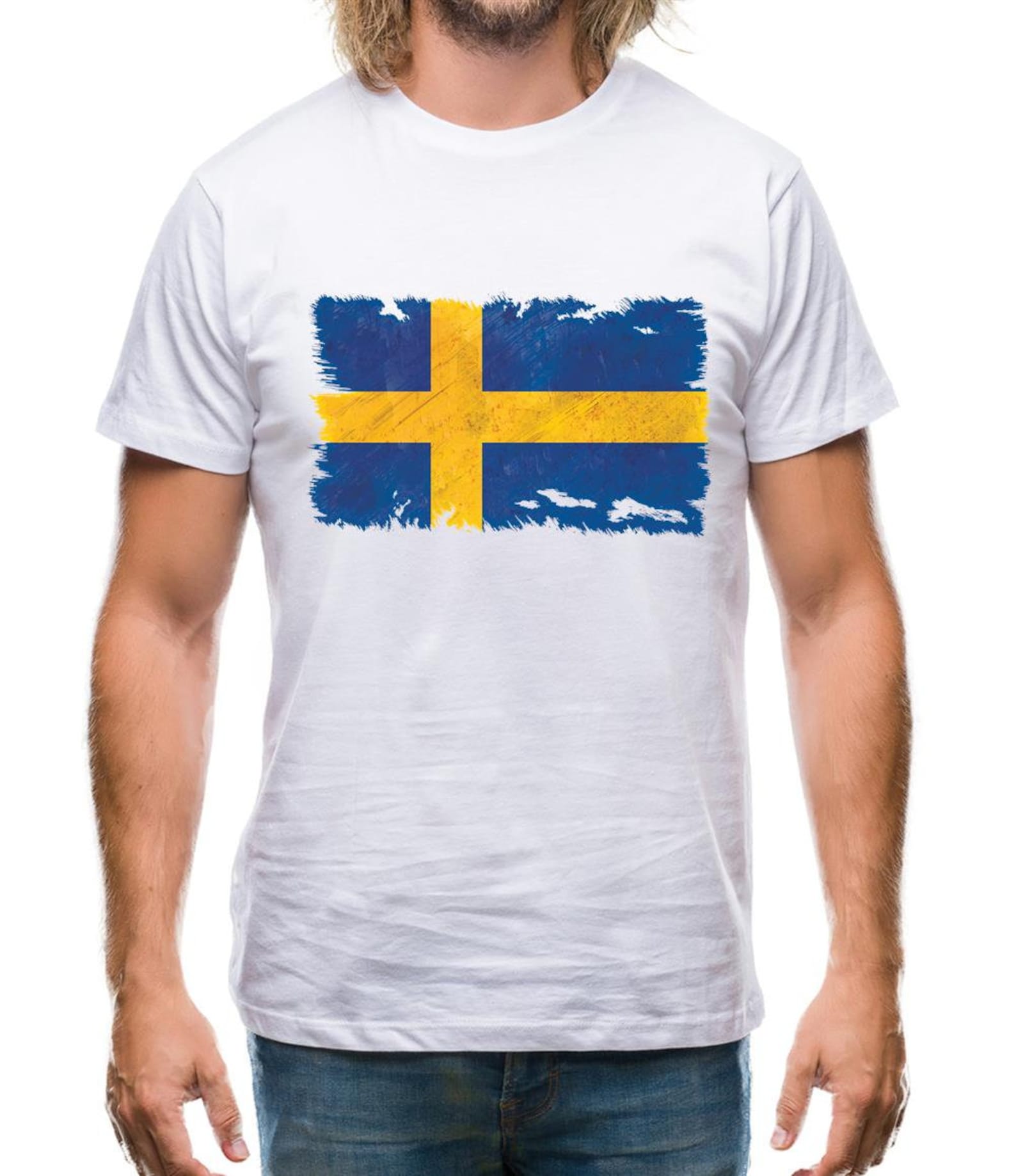 Sweden Grunge Style Flag Mens T-Shirt S