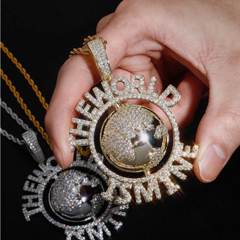 European and American Hip Hop Earth Pendant Copper Set with Zircon Personalized Necklace Pendant