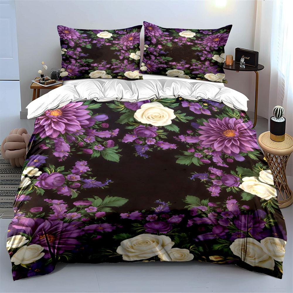 Purple and white floral Bedding sets Duvet cover sets Duvet covers Pillowcases(1 * Duvet Cover 2 * Pillowcases, without duvet insert)