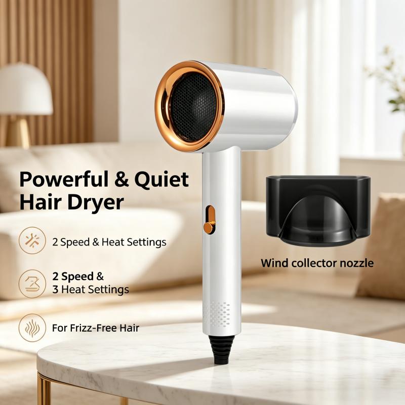 Negative Ion Hair Dryer with Wind Collector Nozzle, Adjustable Hot Cold Wind Lightweight Blow Dryer for Household Hair Drying