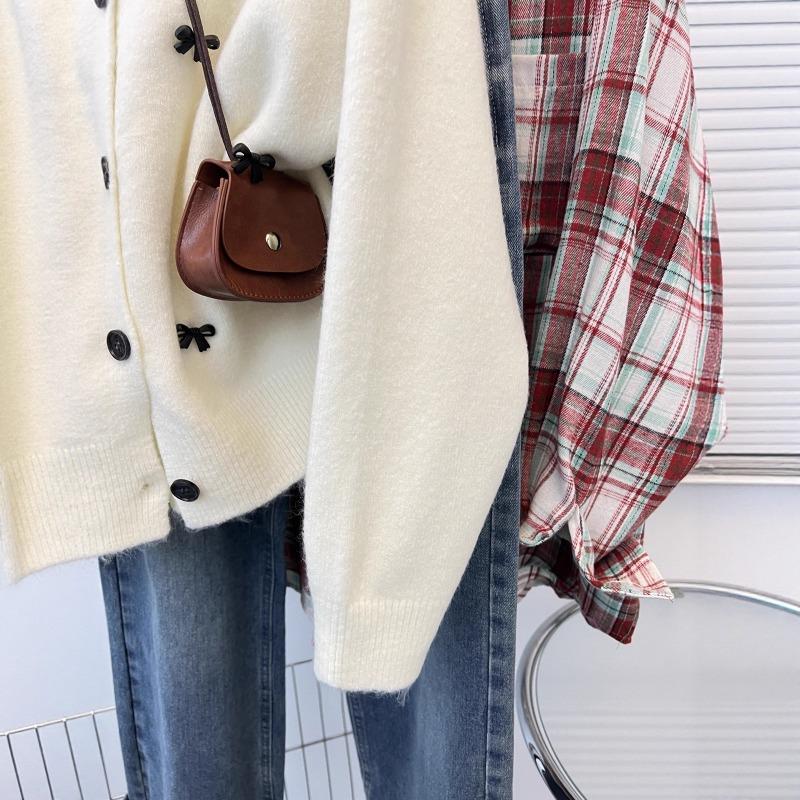 Beaded Bow Chic Knitted Cardigan Niche Design Sweater Women's Top