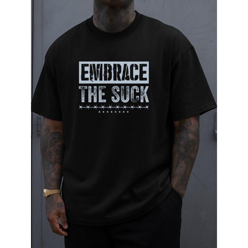 Мужская футболка Embrace the Suck европейского размера - Дышащая, с круглым вырезом, коротким рукавом, повседневная S чёрный