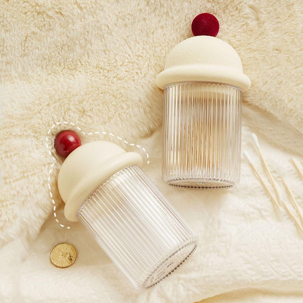 

Waterproof Cotton Swab Can Red Ball Handle Floss Pick Organizer Toothpick Dispenser Holder Home