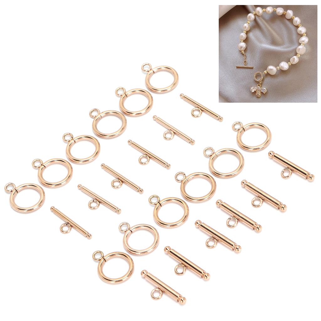 Okrągłe zapięcia przełączane ze stali nierdzewnej Zapięcia T-bar do naszyjnika DIY Biżuteria Różowe złoto
