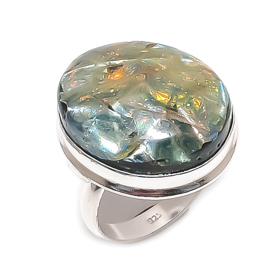 Dichroic Glass Gemstone 925 Sterling Silver Jewelry Ring Size 7.5