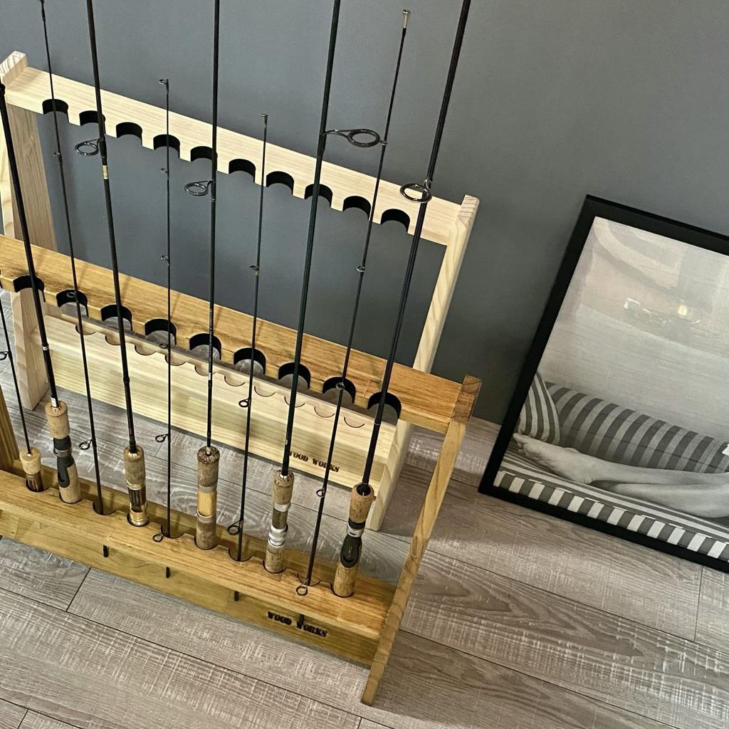 WOOD WORKS Made In Japan Rod Stand for 10 Rods On One Side [Body Brown] [Felt Black]