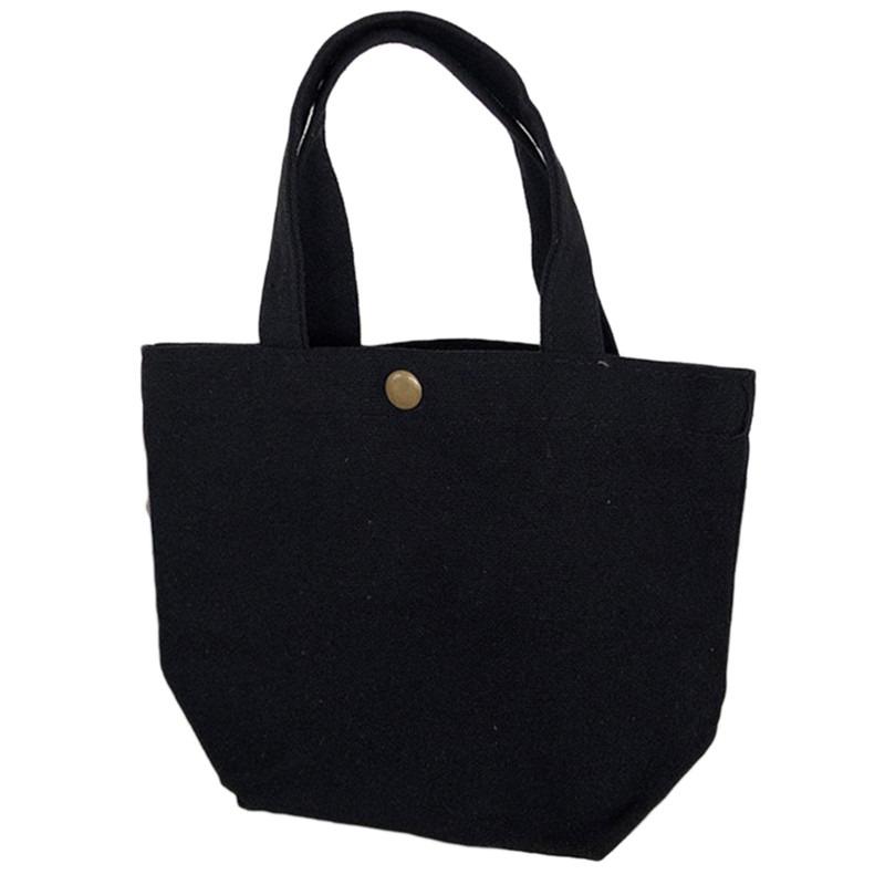 Simple Canvas Bag Women Shoulder Bags Foldable Picnic Pouch Small Tote Black Shopper Large Capacity Student Lunch Box