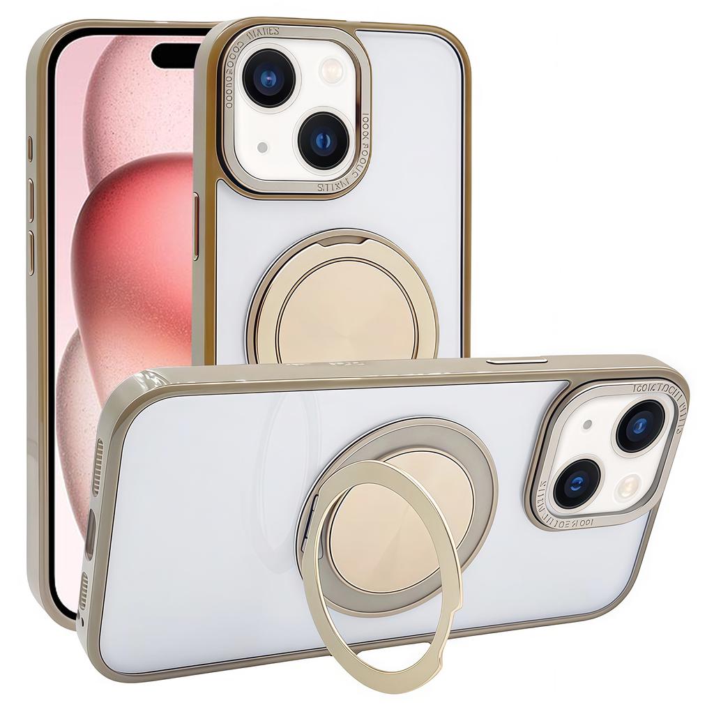For iPhone 15 Magnetic Case Acrylic TPU Phone Back Cover with Kickstand