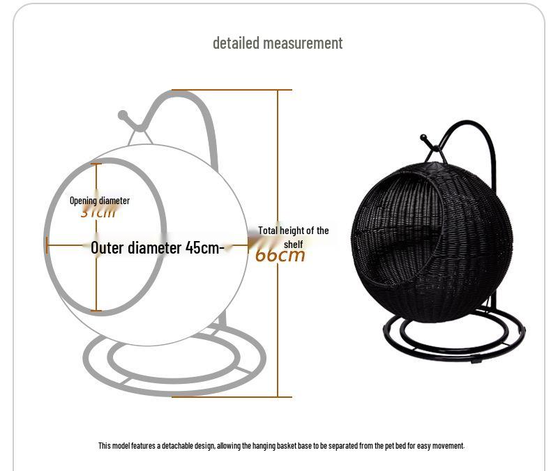 Cozy Rattan Cat Hanging Basket - Washable, Semi-Enclosed, All-Season Cat Bed for Winter Warmth