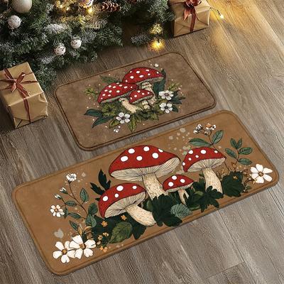 Cute Mushroom Carpet Brown Dirt-Resistant Floor Mat 2pc Kitchen Rug Doormat Welcome Mat Living Room Carpet Room Rug Home