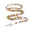 Natural Wood Rosary Necklace with Holy Land Cross