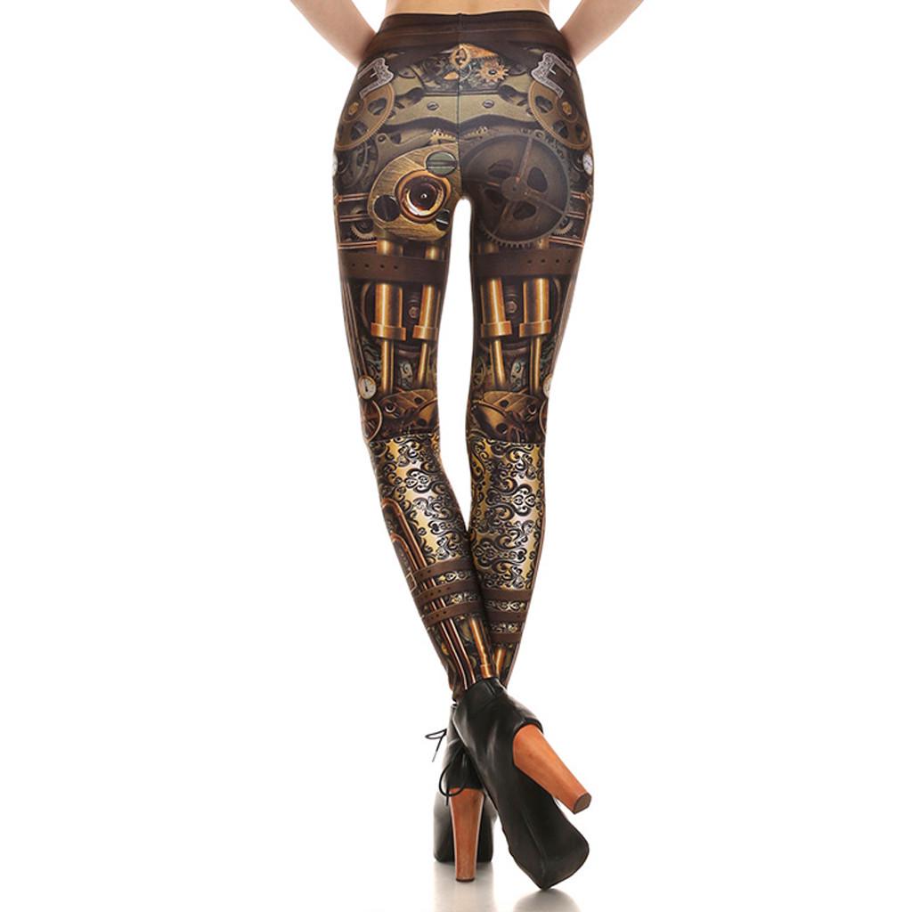 Women Steampunk Retro Leggings Comic Cosplay Print Gothic Strerchy Skinny Pants