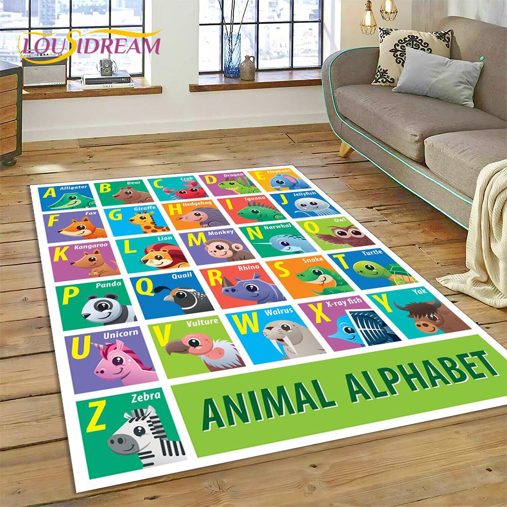 ABC Alphabet Kinder Krabbeln Frühe Bildung Cartoon Kinder Spielzimmer Bereichsteppich, Teppich für Wohnzimmer Schlafzimmer Sofa, Rutschfeste Matte