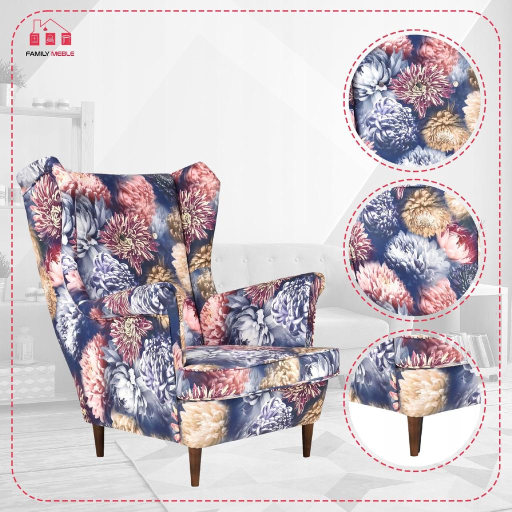 ARI PRINT Scandinavian Family Furniture Wing Chair Peonies Flowers Grandma