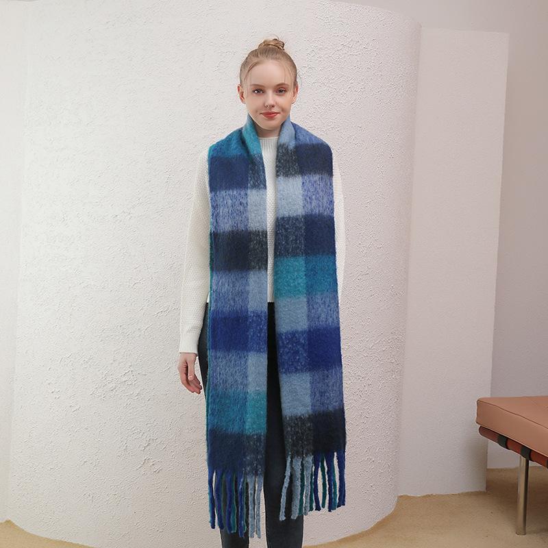 Women's Woolen Scarf Thickened Colorful Plaid Scarf in Winter Men's Autumn and Winter Long Thick Tassel Imitation Cashmere Scarf