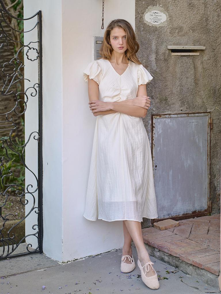 Laengaenlu Sora Shirring Dress(Sora)_Cream