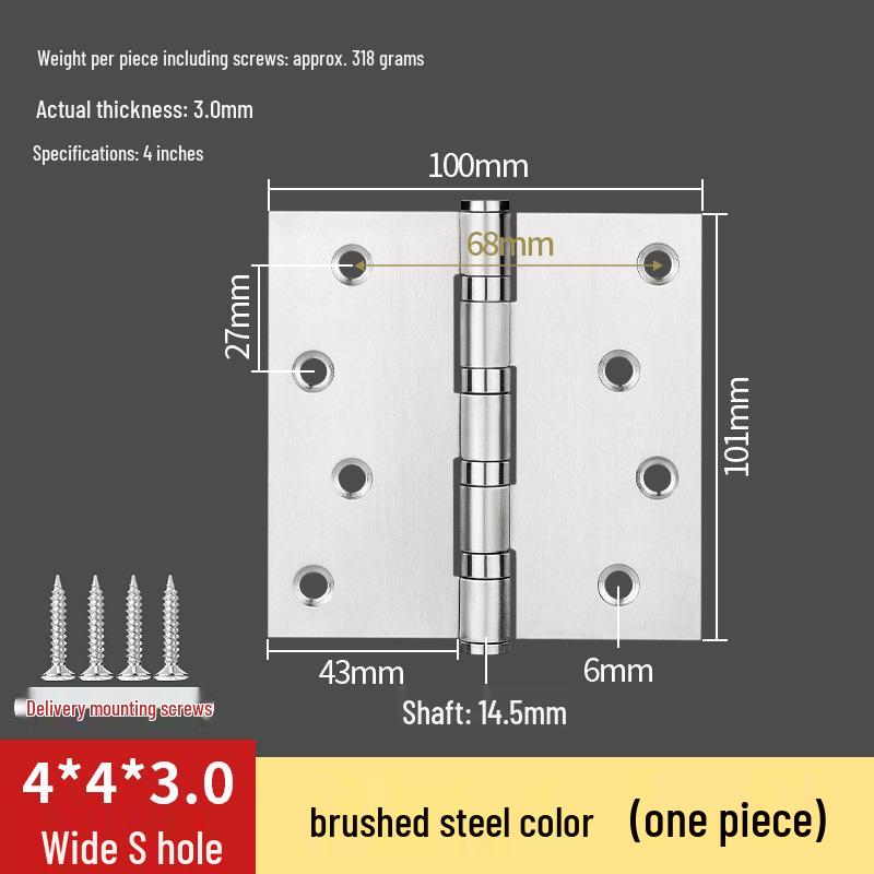 304 Stainless Steel American-Style Widened Hinge for Wood, Metal, and Fire Doors