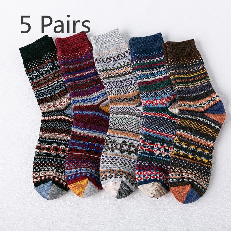 

5 пар мужских зимних утолщенных носков из кроличьей шерсти в национальном стиле 5 Pairs