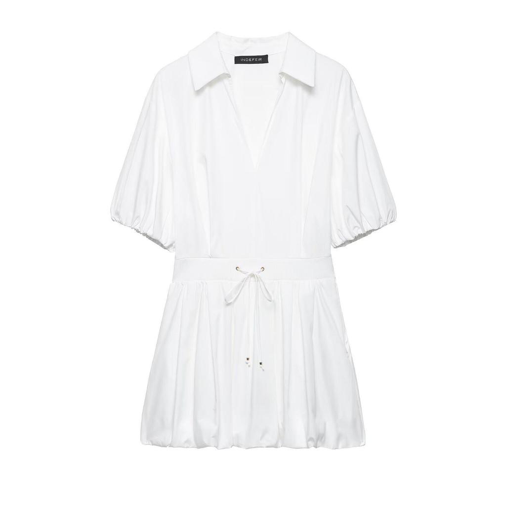 Spring 2026 Elegant French White Slim-Fit Lantern Sleeve Dress