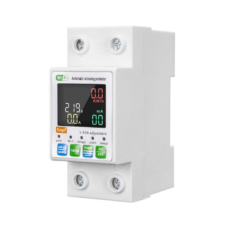

Wi-Fi Single-Phase Smart Circuit Breaker with Backlit Display and Automatic Reclosing for Voltage, Overcurrent, and Leakage Protection
