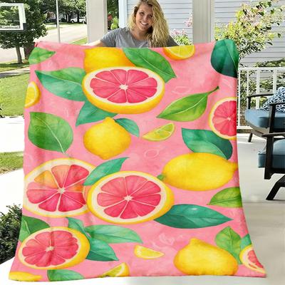 1pc Citrus Fruit Print Flannel Blanket - Soft, Warm, All-Season Throw with Vibrant Orange, Lemon And Grapefruit Design, Perfect for Sofa, Office, Bed,