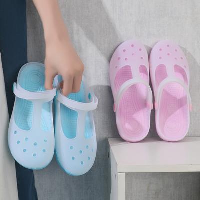Leichte rutschfeste Sommer-Damenschuhe mit runder Spitze, Damen-Flatsandalen, Zehenschutzkappen für den Außenbereich, Übergröße Strandschuhe