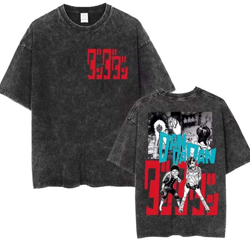 Anime Dandadan Okarun Dan Da Dan Graphic Vintage Washed T Shirts Unisex Women Clothing Fashion Oversized Short Sleeve Tshirts Tops