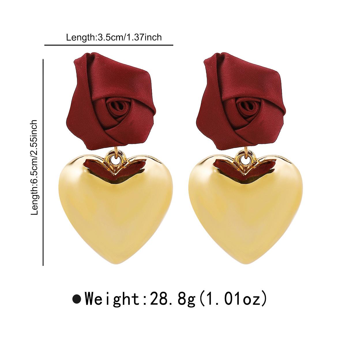 

Cross Border Valentine s Day Simple 3D Rose Love Heart Dangle Earrings Fashion Personality All Match INS Style Earrings золотий