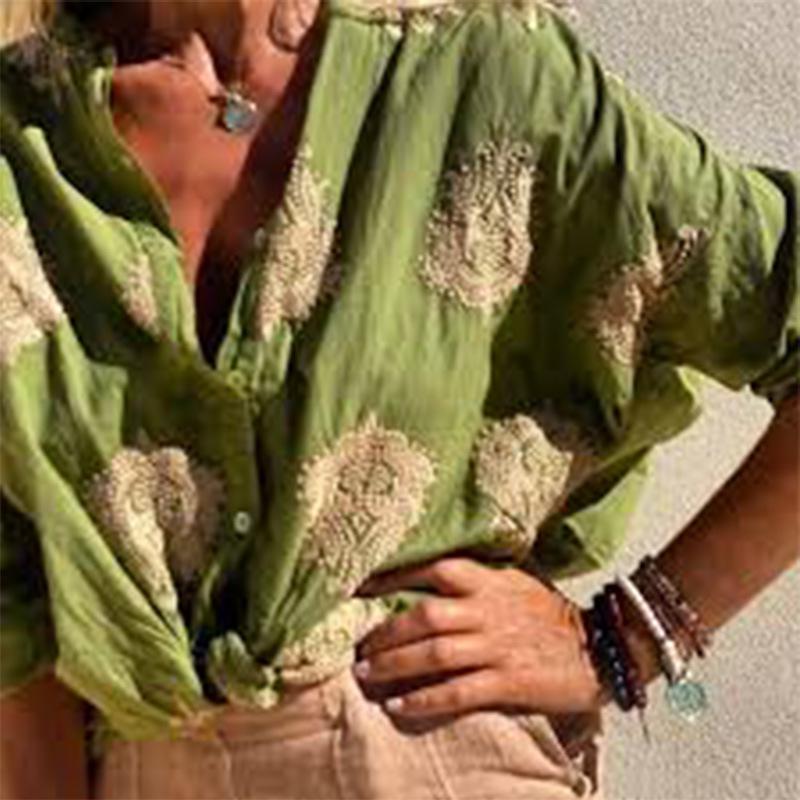 Women's Autumn Graphic Print Long Sleeve Shirt with Turn-Down Collar