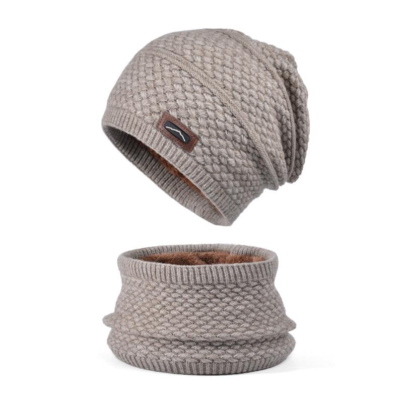 Winter hat, scarf, two-piece set, women's outdoor velvet warm ear protector, pullover hat, knitted wool hat