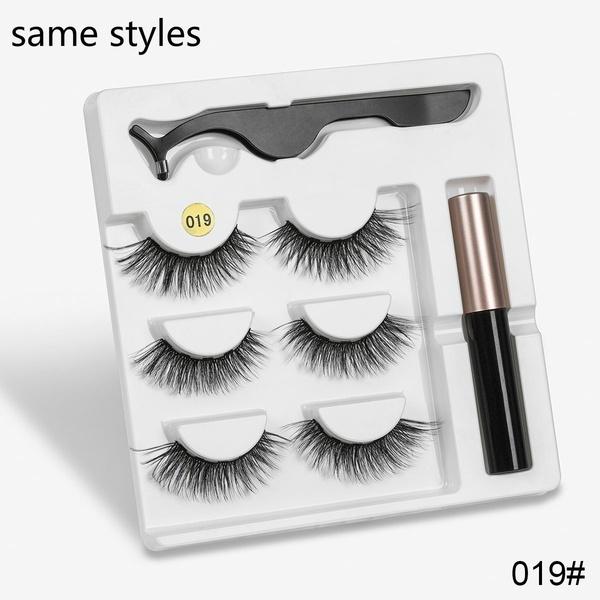 New 3 Pairs Normal Magnetic Eyelashes 5 Magnet 3D Mink Eyelashes Set With Eyeliner Tweezers Natural False LashesMakeup