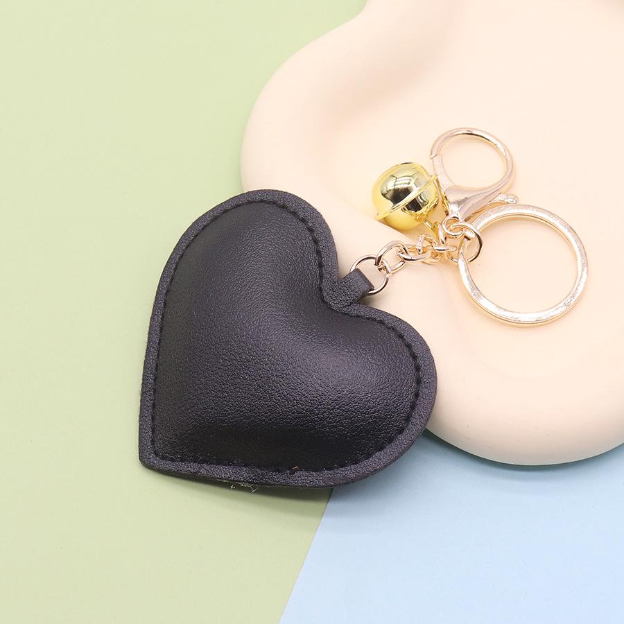 Golden Bell Heart PU Leather Couple Bag Keychain Ornament