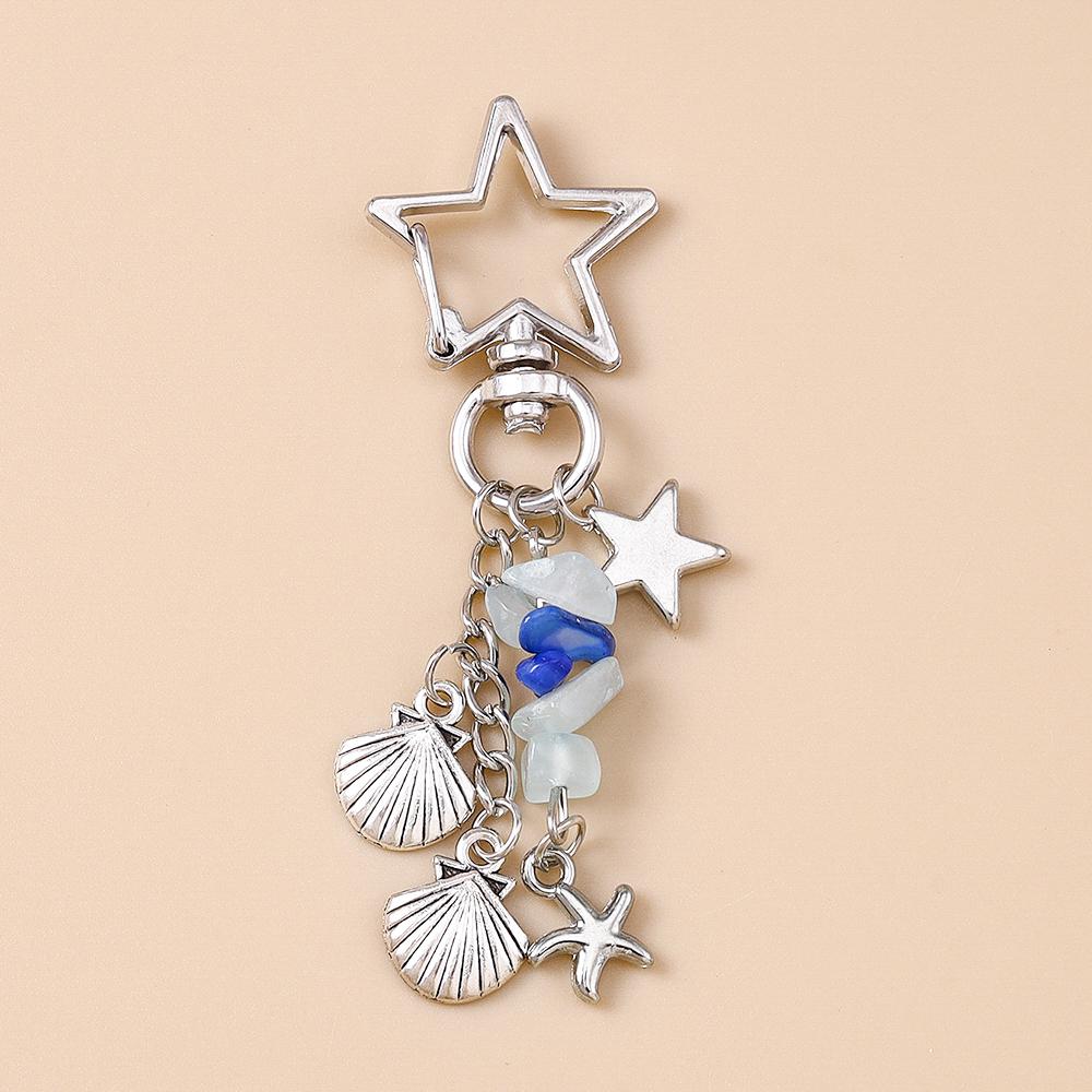 Summer Beach Mermaid Shell Starfish Keychain Women Girls Pearl Love Heart Key Ring Pendants for Handbag Decor DIY Jewelry Gifts