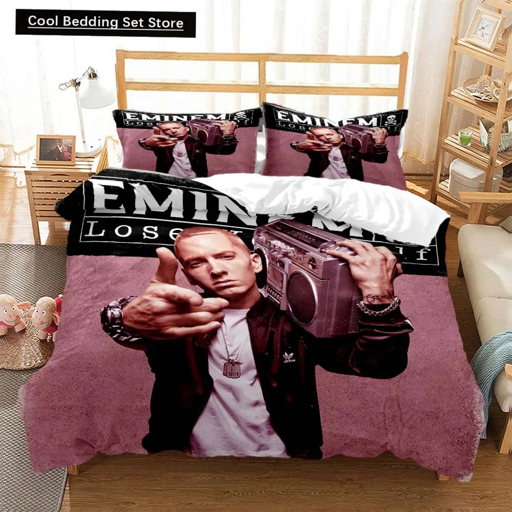 3D-print Hip Hop Eminem Sängkläder Dubbel Tvilling Kung Påslakan Täcke Örngott Pojkar Flickor Vuxna Sovrum