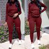 Fashion Womens Long Sleeve Hole Pocket Hoodies Drawstring Pants Loose Tops Set