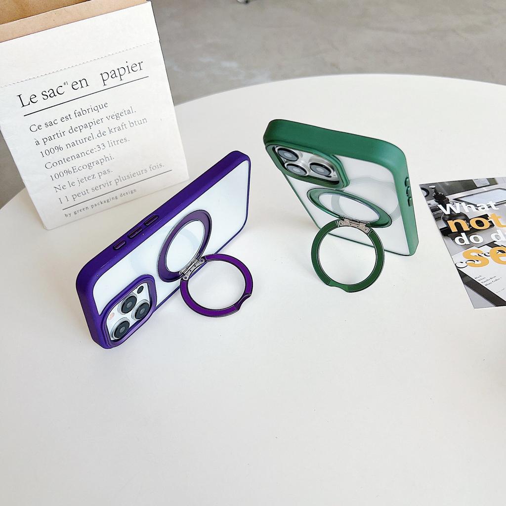 High-transparent Acrylic Rotary Bracket Magnetic Suction Suitable for Apple 15 Mobile Phone Case Metal Lens IPhone 14 Protective Case