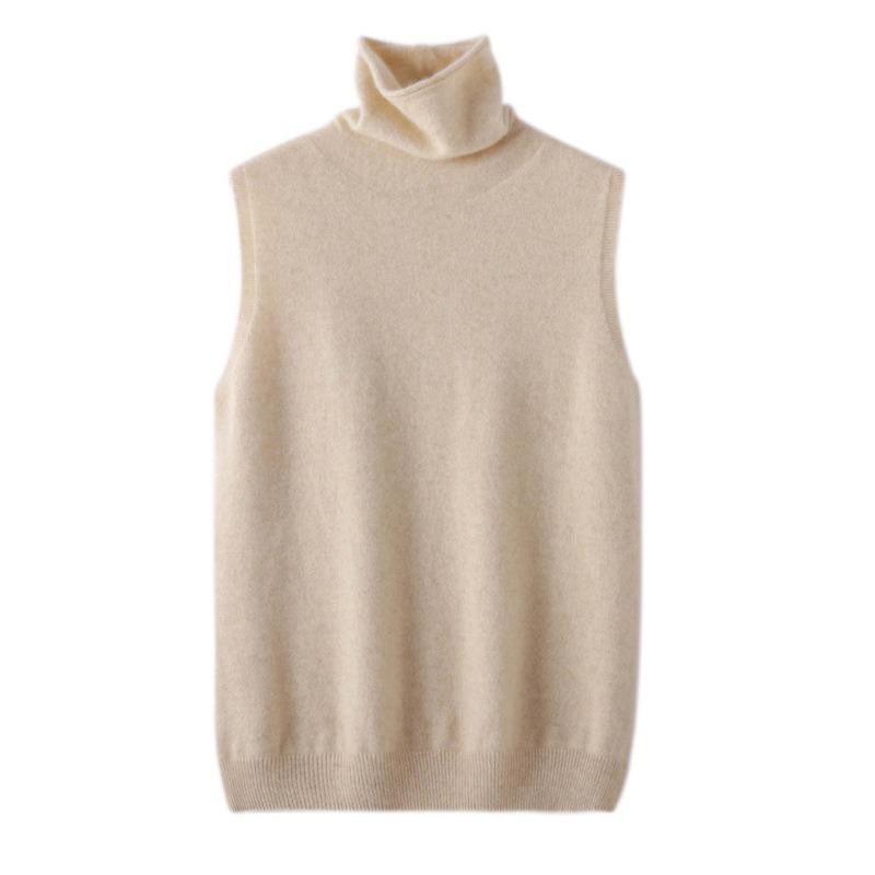 Women Wool Sleeveless Pullovers Turtleneck Sweater Waistcoat Wool Knitwear Spring Autumn Winter Fashion Vest