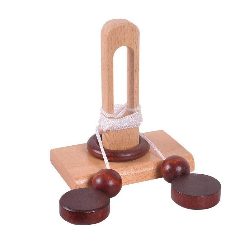 Classic Brain Teaser Puzzle Wooden Threading Rope Ring String Solution Central Iq Test Toys Educational Mind Games Kids Adults