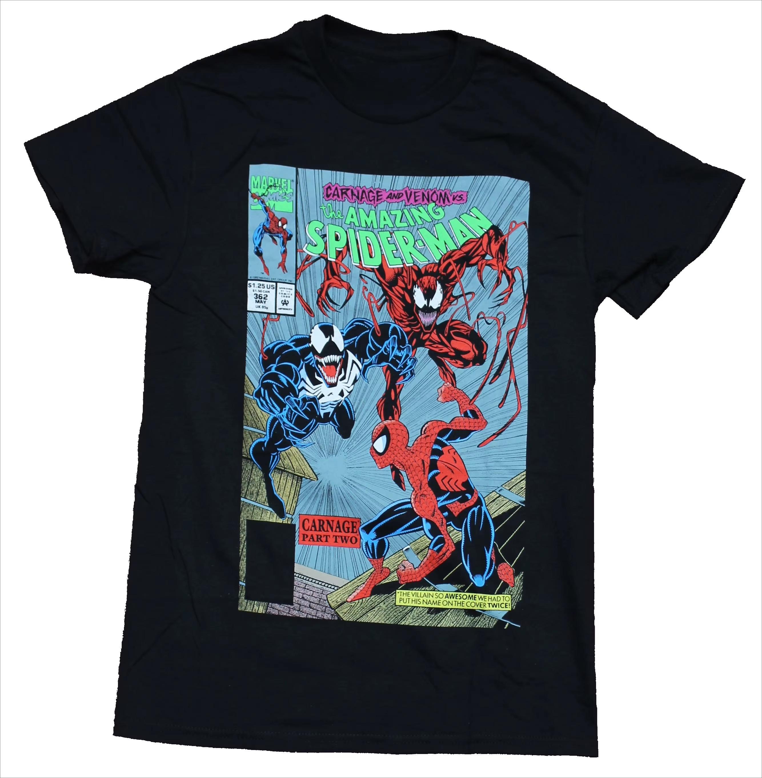 

2026 new SpiderUnisex Venom Massacre Tshirt Comic Cover Design Black Loose Street Retro Marvel Superhero Anime Clothing Top S